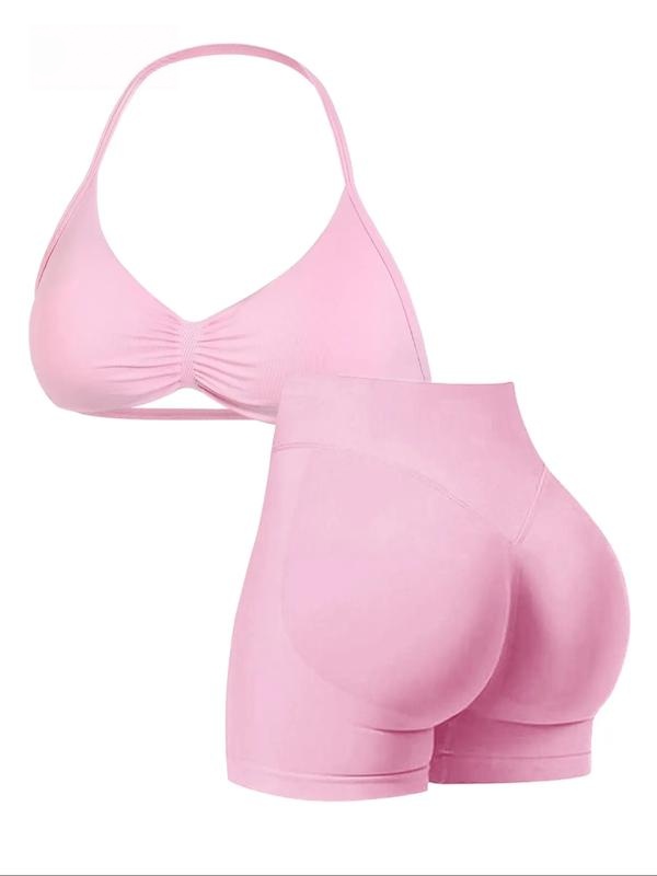 Women's Sporty Yoga Set - High-Waist Tight-Fitting Shorts and Tank Top